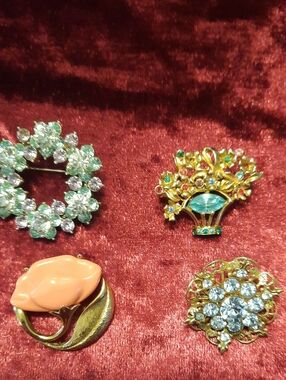 Gold-Tone Floral Basket Crystal Brooch - Green & Multicolor